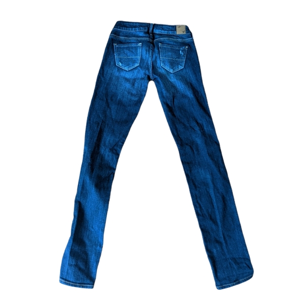 American Eagle low rise Distressed Dark Skinny Jeans Size 00 Regular - Picture 2 of 12